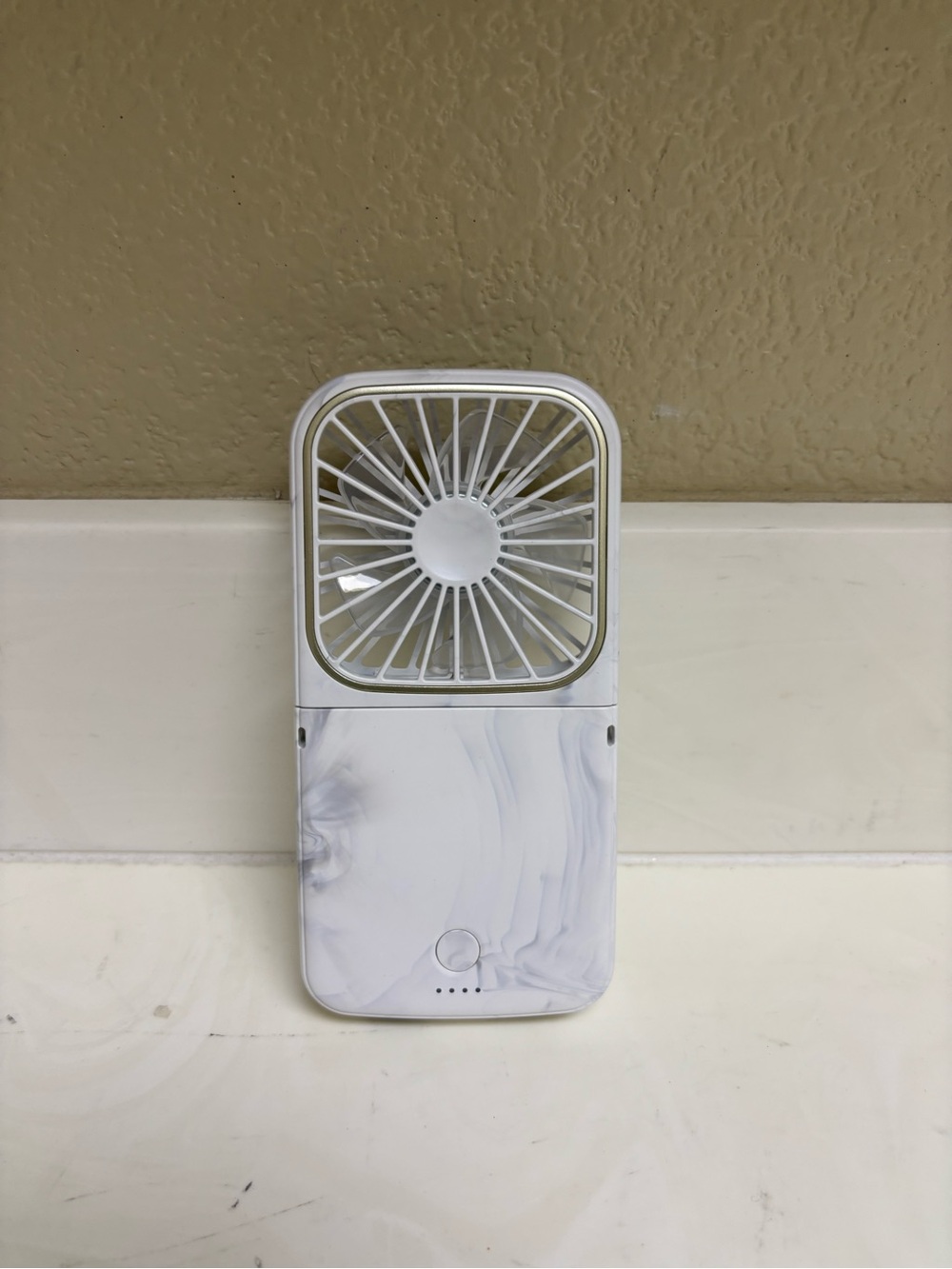 Portable White Marble Handheld Mini Fan with Power Button